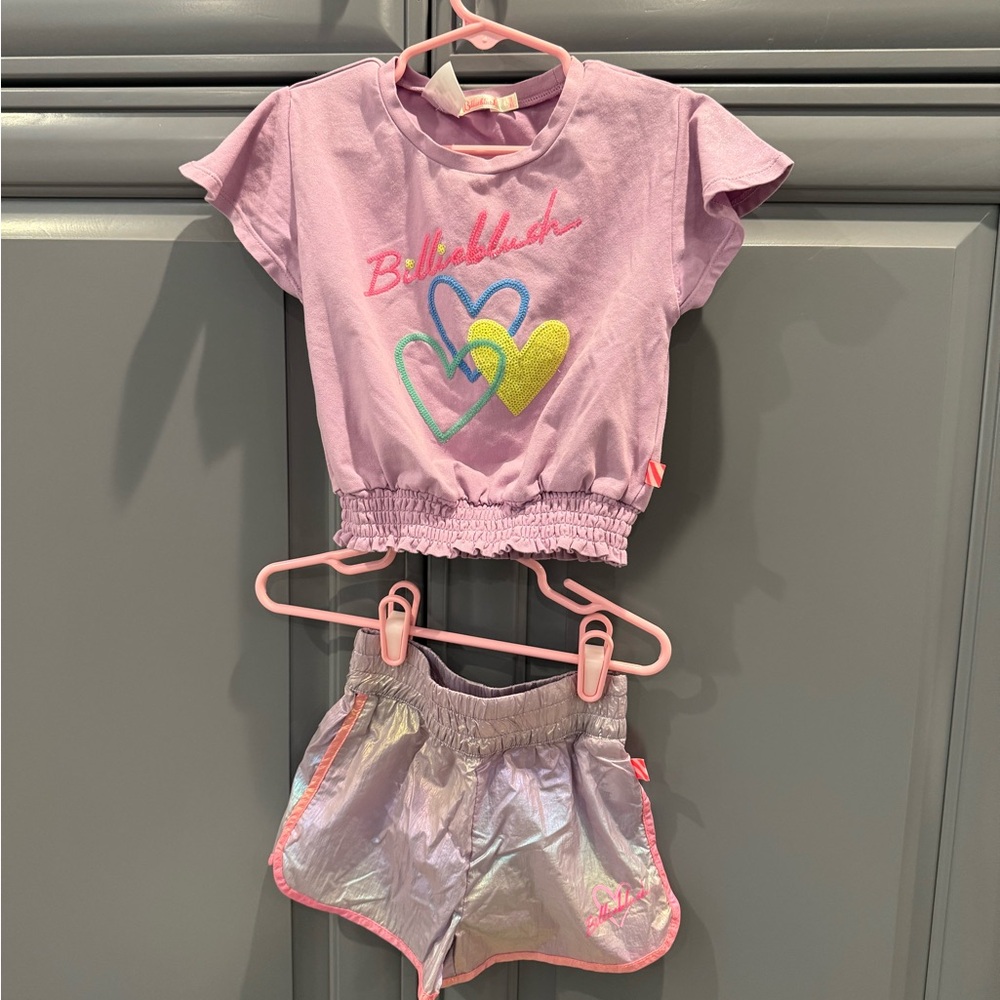 BillieBlush 2T shorts and 3T crop top Set - glitter sequins iridescent